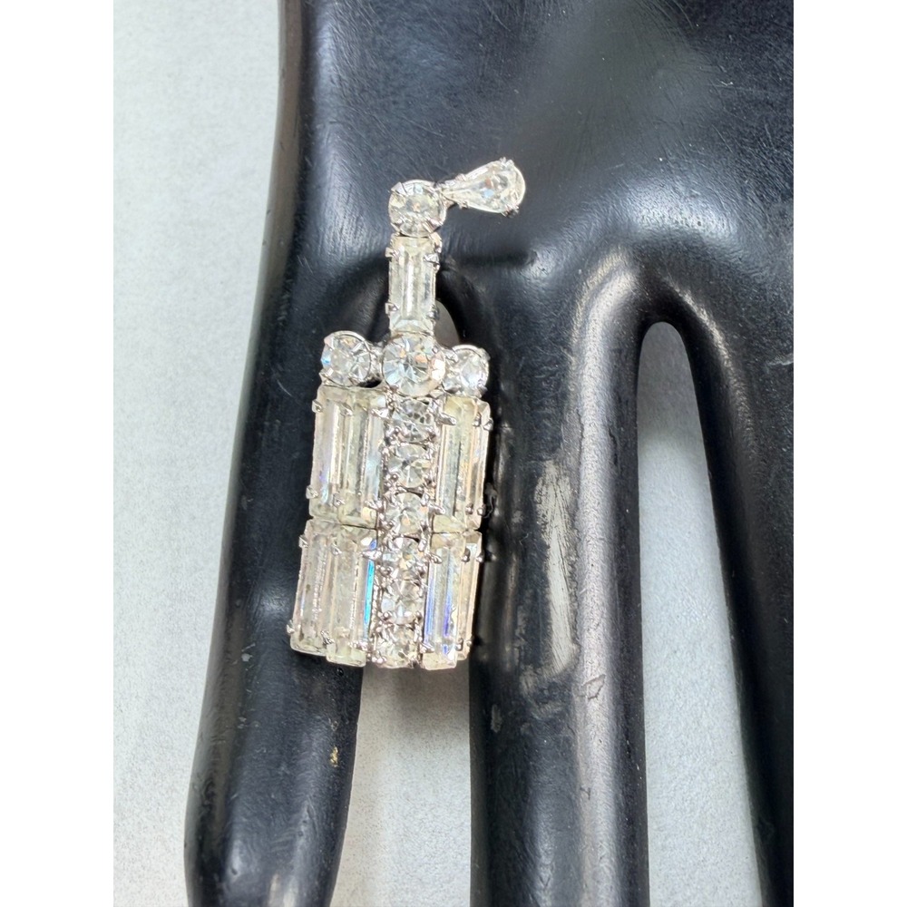 Vintage Golf Clubs Rhinestone Brooch Small Silver Tone Golf Pin Art Deco